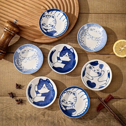 4pcs Japanese Style Cat Design Ceramic Platter