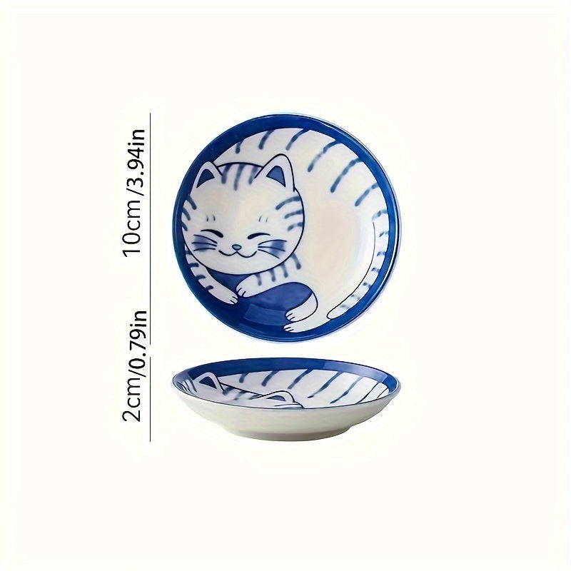 4pcs Japanese Style Cat Design Ceramic Platter