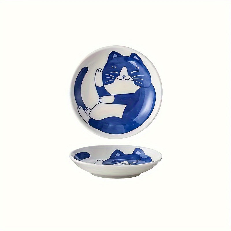 4pcs Japanese Style Cat Design Ceramic Platter