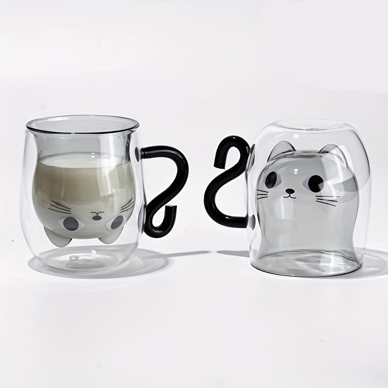 Süßer doppelwandiger Glasbecher mit Katzenmotiv