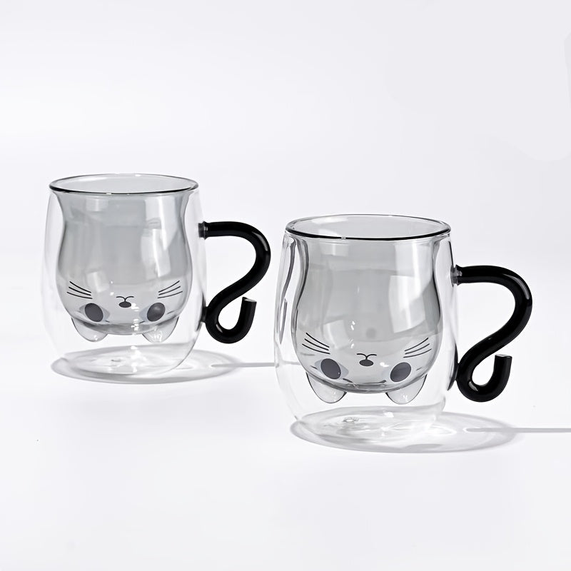 Süßer doppelwandiger Glasbecher mit Katzenmotiv